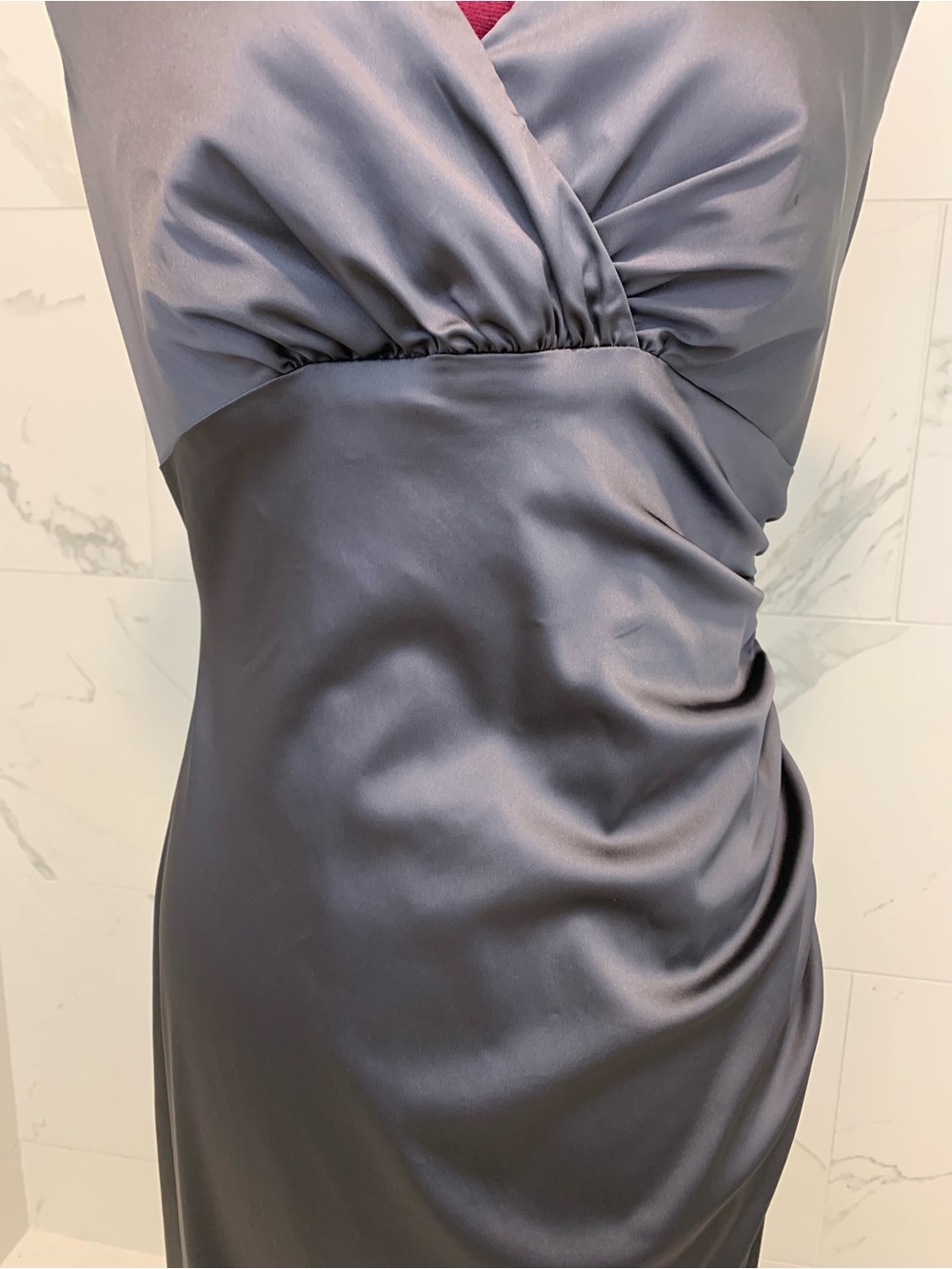 Lauren Ralph Lauren Satin V-Neck Evening Dress Gray 12 - Picture 4 of 16